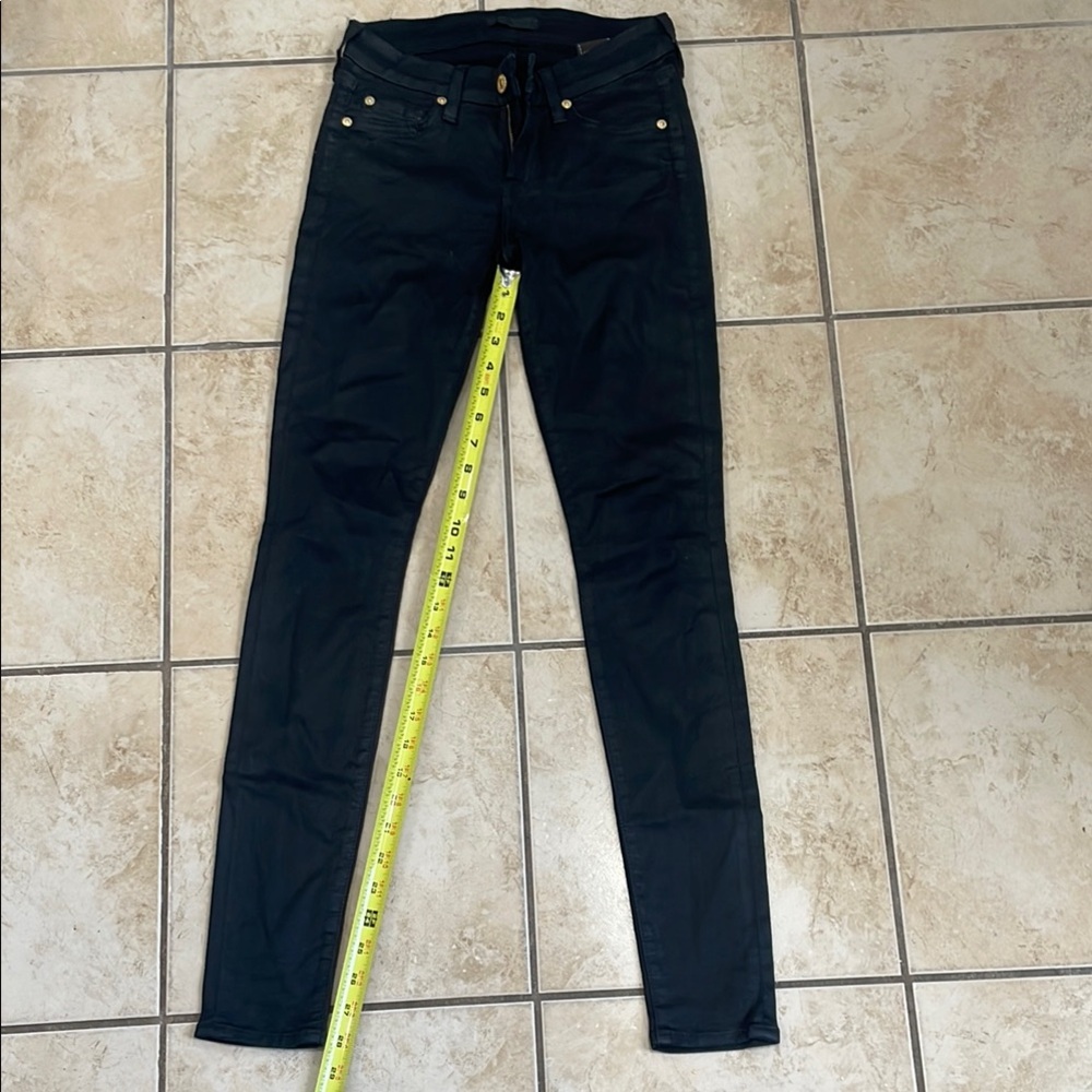 7 For All Mankind Black Skinny Pants shiny